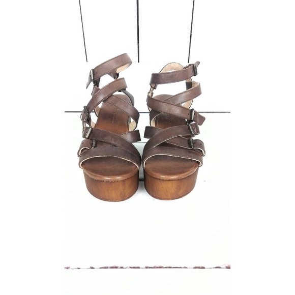 Musse and Cloud open toe platform brown leather sandal high heel - Picture 5 of 7